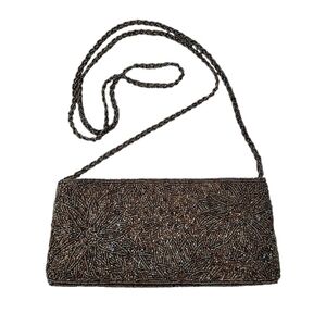 Vintage Beaded Mini Crossbody Evening Clutch Neutral Floral Braided Strap